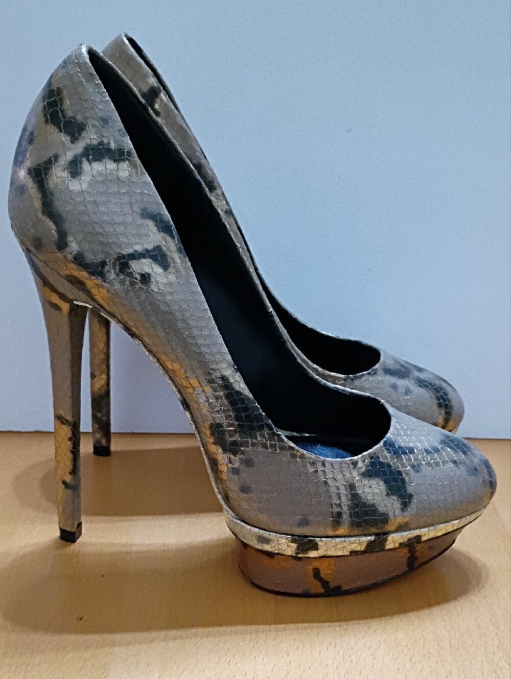 Brian Atwood Gold Python-Effect Platform Pumps - Picture 2 of 6